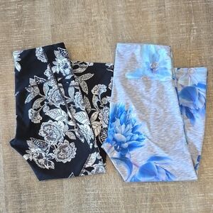 Old Navy Women's Cropped Leggings - Black and Gray with Floral Patterns